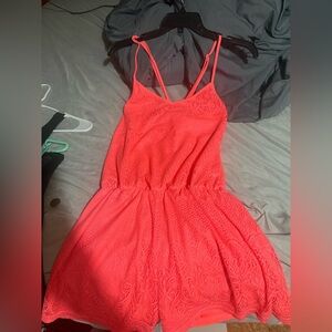 Bobbie Brooks Vibrant Coral Lace Romper